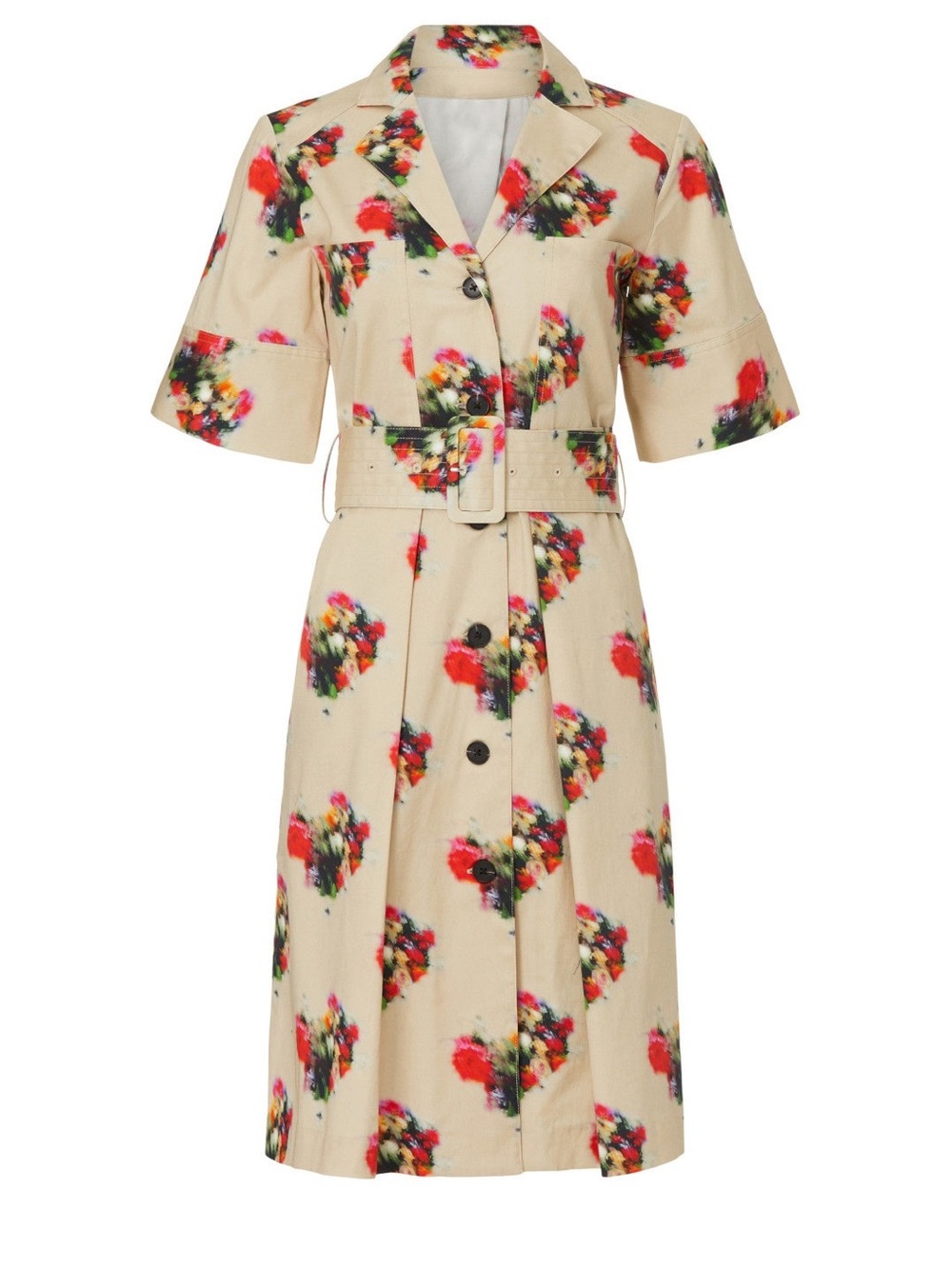 Adam Lippes Floral Midi Shirt Dress Belted Cotton  Beige Size 0 Garden Party